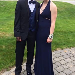 Navy Blue Halter Prom Dress